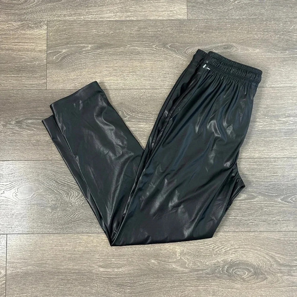 Theory Split hem Ankle Leather Pant Black Slit Pull On Straight Leg size 00 - Picture 2 of 15